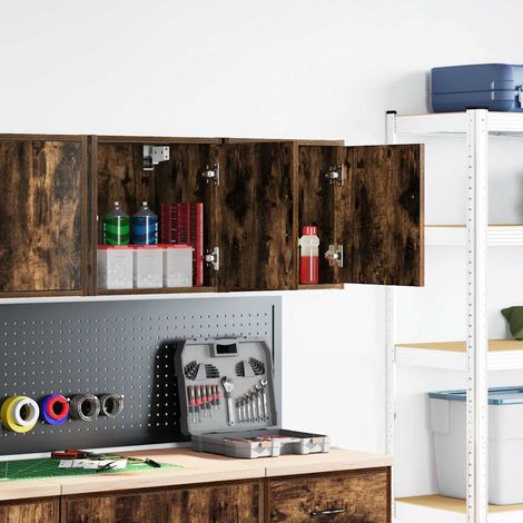 Armoires murales de garage 2 pcs chêne fumé bois d'ingénierie