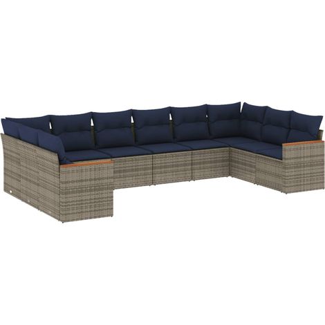 10-teiliges Gartensofa-Set mit Kissen, grau, Polyrattan vidaXL (1/5)