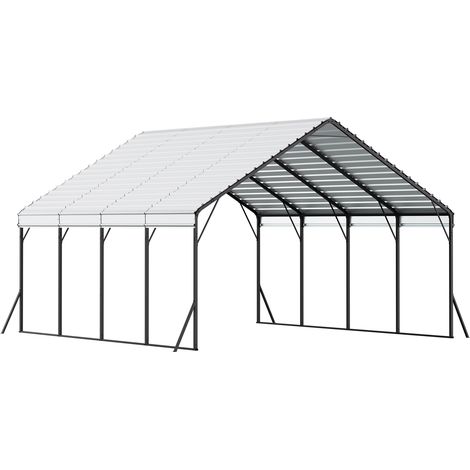 Mophorn Robuster Metallcarport, 6,1 x 6,1 m, Außencarport mit stabilem Rahmen und Dach, Autogaragen-Überdachung mit abnehmbaren Seitenwänden, Vielseitiger Unterstand für Fahrzeuge wie Pickup