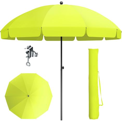 Parasol réglable en hauteur de 175 à 220 cm avec housse et pince - Parasol de plage inclinable - Résistant au vent - Stable à emporter - Protection UV50+ - Pour balcon, plage, balustrade de (1/5)