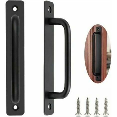 Sliding Door Handle 2Pcs Heavy Duty Barn Door Handle Sliding Door Handle Exterior Gate Handle Interior Exterior Door Handles with Screws, Black/212mm (1/5)