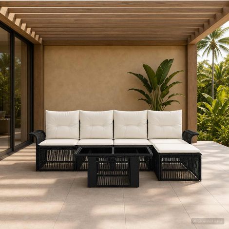 vidaXL Set Divano da Giardino 6 pz Nero e Bianco Crema polyrattan (1/5)