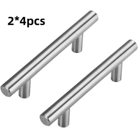 Set mit 8 Türgriffen aus Edelstahl (100 x 12 x 32 mm), Schubladengriffe für Küchenmöbel, 64 mm Lochabstand