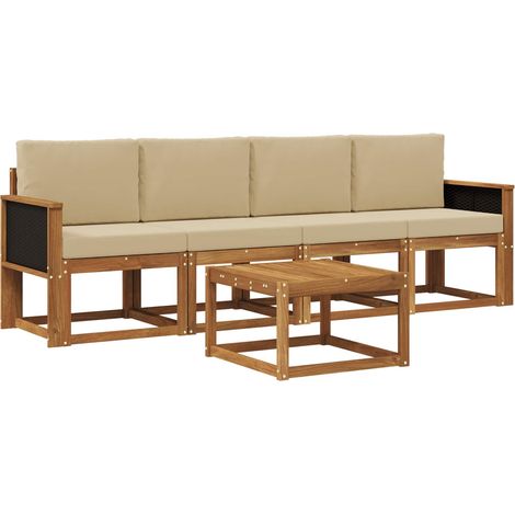 Outdoor Sofa Set 4 pcs Natural Solid Acacia Wood and Polyester vidaXL (1/5)