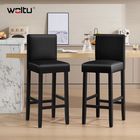 WOLTU Sgabelli bar, Set di 2 Sgabelli da Bar Imbottita Sgabelli Cucina Moderni Sgabelli Alti Legno+PVC Sedie da Bar per Cucina Bancone, Nero (1/5)