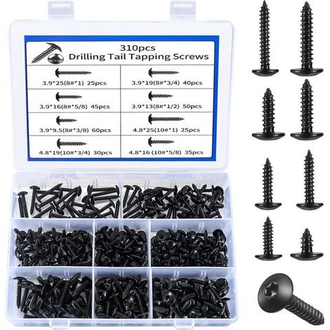 Set De 310 Vis Autoforeuses Torx,Vis Tôle Avec Rondelle,Assortiment De Vis À Tête Plate Pour Carrosserie,Vis À Bois,Ensemble[CA50] (1/5)