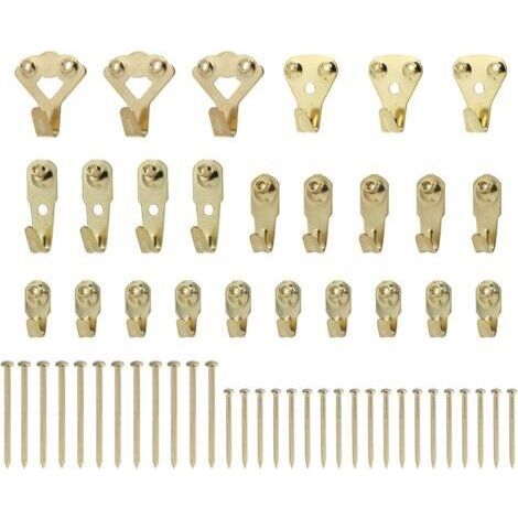 25 Pièces Crochets pour Cadre Photo en Métal avec Clous, Crochets de Suspension de Photo, Assortiment de 5 Tailles pour Charges de 10 à 100 lbs pour Accrocher Photos (1/5)