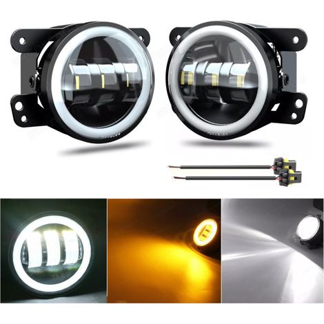 Set mit 2 Stück 4 Zoll 9.8cм LED Scheinwerfer Lampe Halogen 12V-24V mit DRL Tagfahrlicht Blinker weiß-gelb für Jeep Dodge C