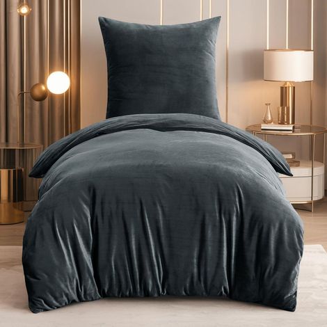 Bettwäsche-Set 155x220 Flanell Grau 2-teilig mit Reißverschluss