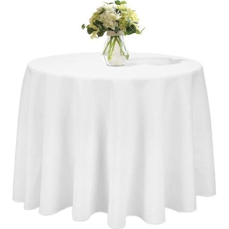 SABIR-Nappe ronde blanche en polyester de 240 cm de diamètre, infroissable et antitache, idéale pour les mariages, les réceptions d'anniversaire et autres occasions spéciales. (1/5)