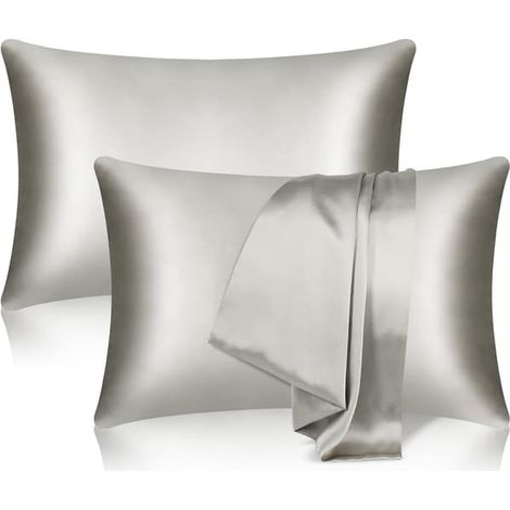 BelleRise - Lot de 2 taies d'oreiller en pure soie de mûrier double face, douces, avec fermeture éclair invisible (1/5)