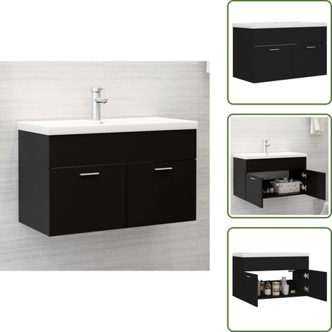 The Living Store Mueble con lavabo madera de ingeniería negro - Lavabo empotrado