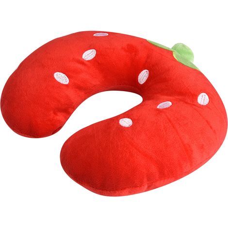 Coussin cervical en forme de U en coton doux pour bébé et enfants, appui-tête pour siège auto et voyage (Fraise)