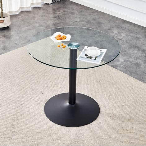 Table haute ronde en verre trempé, Ø 85 cm, hauteur 76 cm, base en métal noir HAVRYA (1/5)
