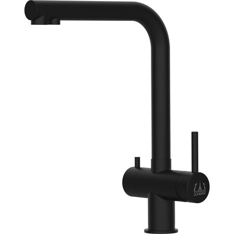 Rubinetto 3 VIE miscelatore lavello cucina in ACCIAIO INOX, canna a L girevole a 360°, PVD Nero Opaco (1/5)