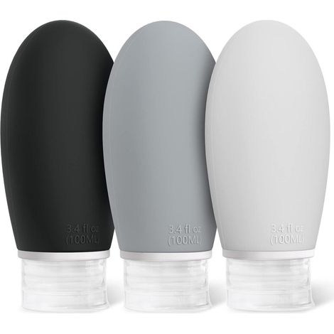 Reiseflaschen 100ml Silikon 3er Auslaufsicher schwarz grau bleifarben (1/5)
