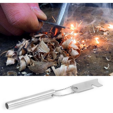 Kit d'allumage de feu avec bloc de magnésium et grattoir en acier inoxydable pour le camping sauvage (1/5)