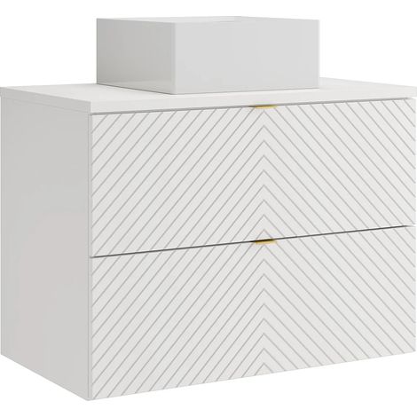 Meuble de salle de bain suspendu en chevrons avec vasque à poser carrée - Blanc - 80 cm - DORIONI (1/5)