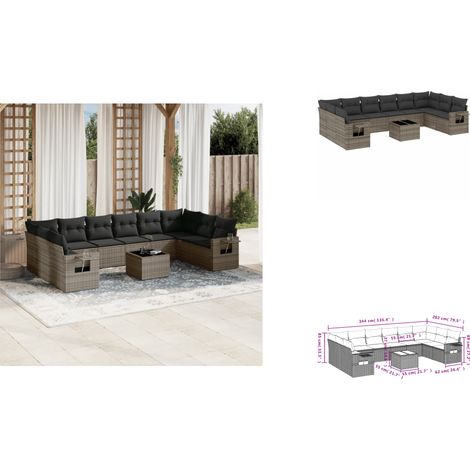 Salon de jardin 11 pcs avec coussins gris résine tressée - Ensemble Salon De Jardin - Meuble Extérieur - Résine Tressée - Rotin Synthétique - Mobilier De Jardin (1/3)