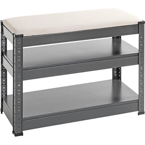 Banc à Chaussures Gris Anthracite, étagère à Chaussures avec Assise rembourrée en Similicuir et métal - Dimensions : L 60 x H 47 x P 28 cm Style : Moderne (1/5)