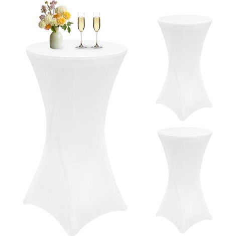 Housses de table haute 3 pièces 70x110cm Blanc Spandex Stretch Nappe avec poches pour pieds