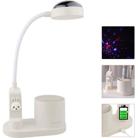 Lampe de bureau pour enfants, lampe projecteur étoile avec porte-stylo, intensité variable à 3 niveaux de luminosité, protection des yeux rechargeable, lampe de lecture LED, cadeau pour garçons et fil (1/5)
