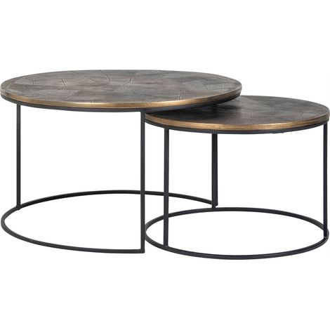 Tables gigognes Tulum lot de 2 - Noir sur piètement doré