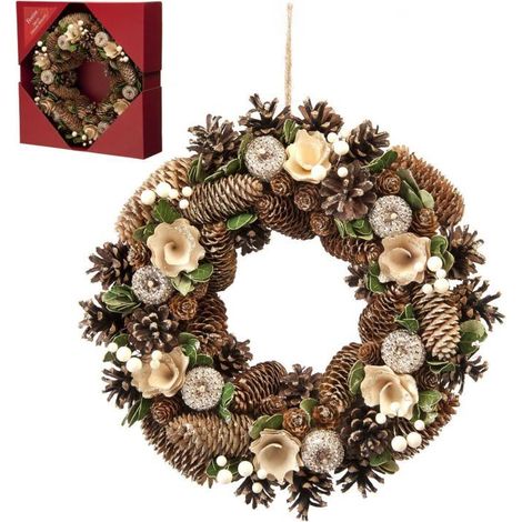 Gold Rose & Pinecone Wreath - 36cm (14) Diameter (P027736) (1/3)
