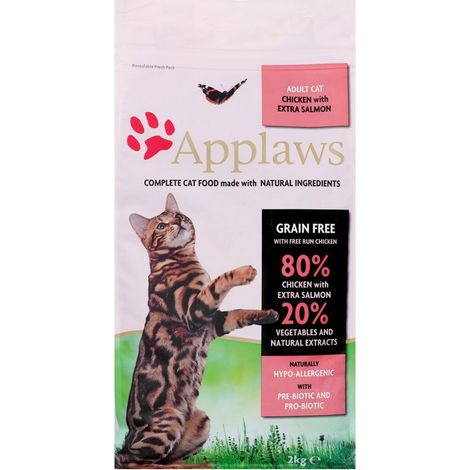 APPLAWS Chicken with Salmon Adult Dry Cat Food 2 kg - bezobilninové granuly s kuracím mäsom a lososom pre dospelé macky (1/3)