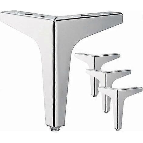 Un ensemble de quatre pieds de meubles en métal argenté de 15 cm, pieds de table triangulaires à monter soi-même, adaptés aux armoires, canapés, tables basses, meubles TV et autres pieds de meubles. (1/5)