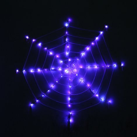 Toile d'araignée lumineuse LED 120, filet décoratif violet clignotant 3,6m pour Halloween, décoration effrayante intérieur extérieur (1/5)