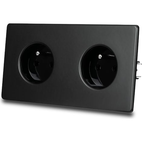 Double prise électrique en acier peint en noir (1/5)
