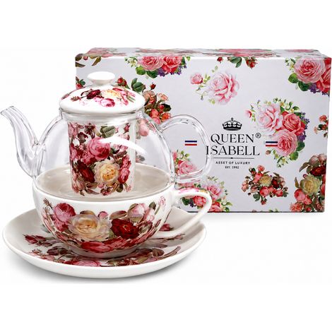 Juego de té Queen Isabell Roses, taza y jarra de regalo premium. (1/5)