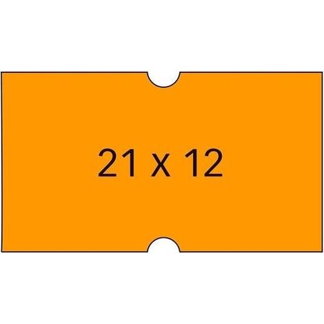 Etiquetas naranjas tamaño 21 x 12 mm para máquinas etiquetadoras de precios de 1 línea. Pack con 6 rollos (1.000 etiquetas/rollo). Etiquetas de adhesi