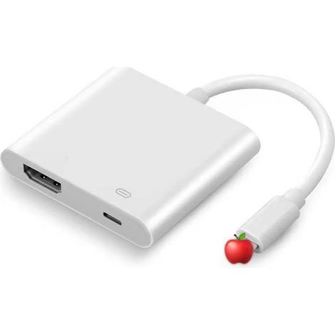 Adaptateur vidéo audio HD numérique blanc pour iPhone vers TV, câble HDMI synchro audio-vidéo pour iOS vers écran HD. (1/5)