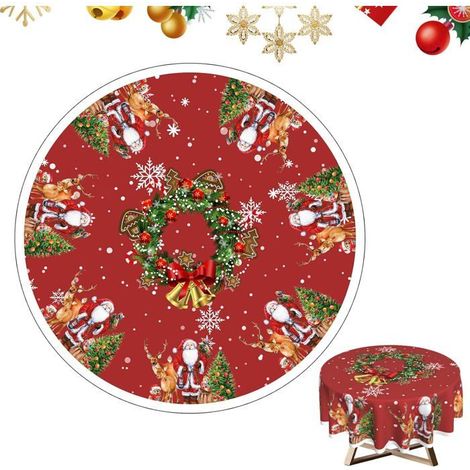 Runde Weihnachtstischdecke - 152,4 cm - Rotes, waschbares, wasserdichtes und auslaufsicheres Polyester - Festliche Motive