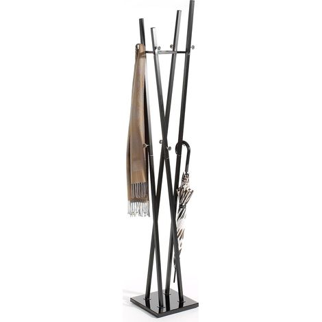 Idimex – Portemanteau VITUS noir – 8 crochets – Structure métal laqué – Dimensions 181 x 30 x 30 cm – Charge maximale 20 kg (1/3)