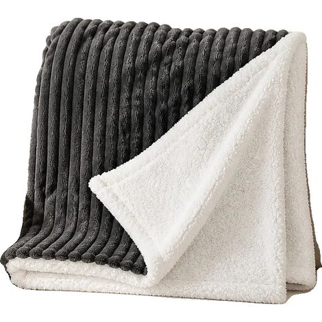 Manta de pana, forro suave de sherpa, diseño acolchado, gris oscuro. (1/2)
