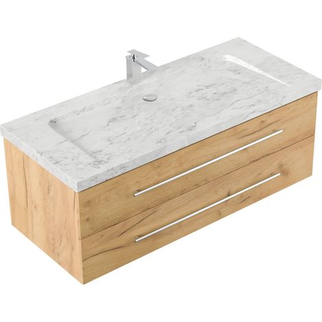Badmöbel Marmor Carrara White Damo 130 cm 1 Hahnloch SoftClose eiche gold (1/5)