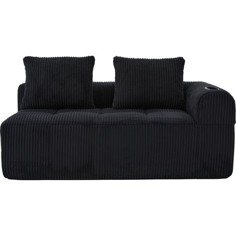 2-Sitzer-Sofa aus schwarzem Kordstoff, ohne Montage, mit Seitentaschen und Becherhaltern (1/5)