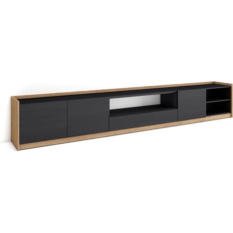 Skraut Home - Mobile TV Soggiorno, 310x37x50cm, Per TV fino a 80", Nero e rovere (1/5)