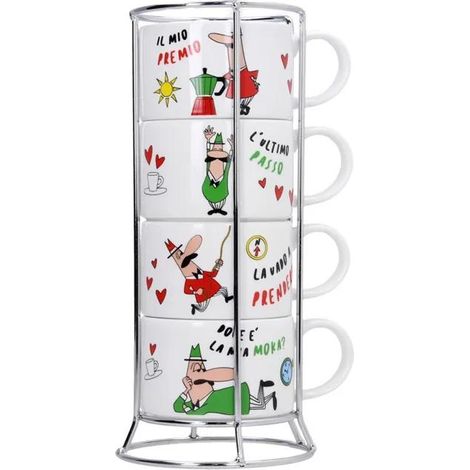 Bialetti Ensemble 4 Tasses à Expresso Blanc Empilables