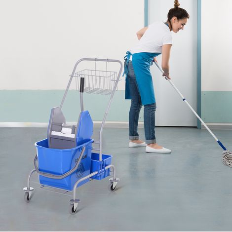Carrello per la pulizia 72x49.5x95 cm, con secchio da 25 L, strizzatore, ruote, plastica blu (1/5)