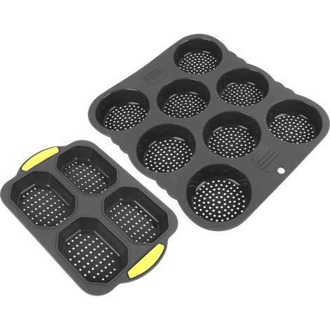 Silikon-Hamburgerbrötchenform mit 8 Mulden + Silikon-Baguetteform mit 4 Mulden, ofen-, mikrowellen-, spülmaschinen- und kühlschrankgeeignet (1/5)