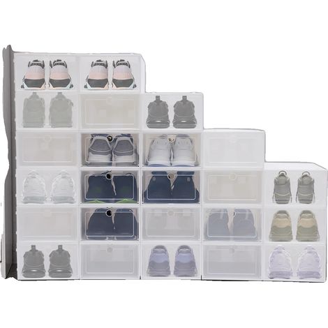 Boîte de rangement pour chaussures, design empilable, utilisation polyvalente, Clair (1/5)