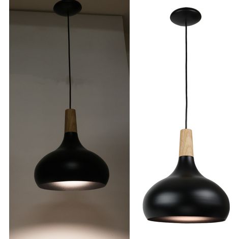 Plafonnier nordique métal et bois noir, E27 Ø26 cm