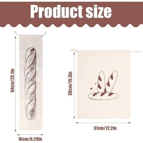2Pcs Sacs à Pain en Lin pour Boîte à Pain Maison Non Blanchis Réutilisables Grand Stockage Naturel pour Pain Artisanal Baguette