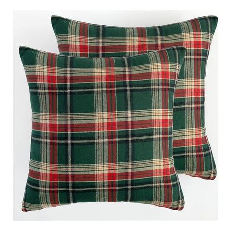 Set of 2 decorative sofa cushion covers, royal green tartan pattern, 45 x 45 cm