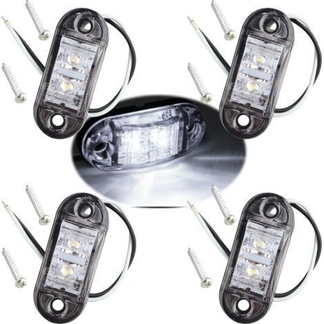 4 feux de position latéraux ovales blancs à LED IP65 12V/24V, indicateurs de position universels avant et arrière pour camions, remorques, fourgonnettes, caravanes, voitures, poids lourds (1/4)