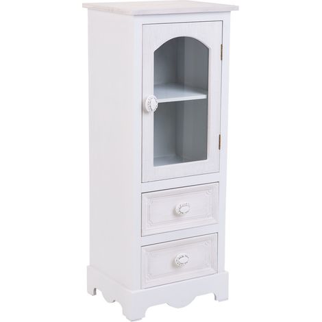 Vitrina de madera y cristal de 1 puerta y 2 cajones blanco 32x26x80 (1/5)